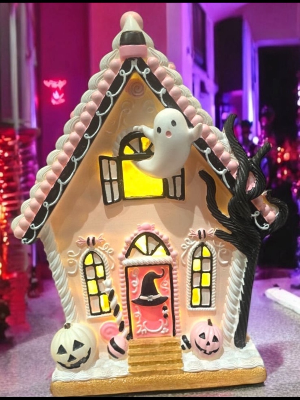 Halloween Ghoulish Pink Gingerbread Light Up LED House New Viral summerween